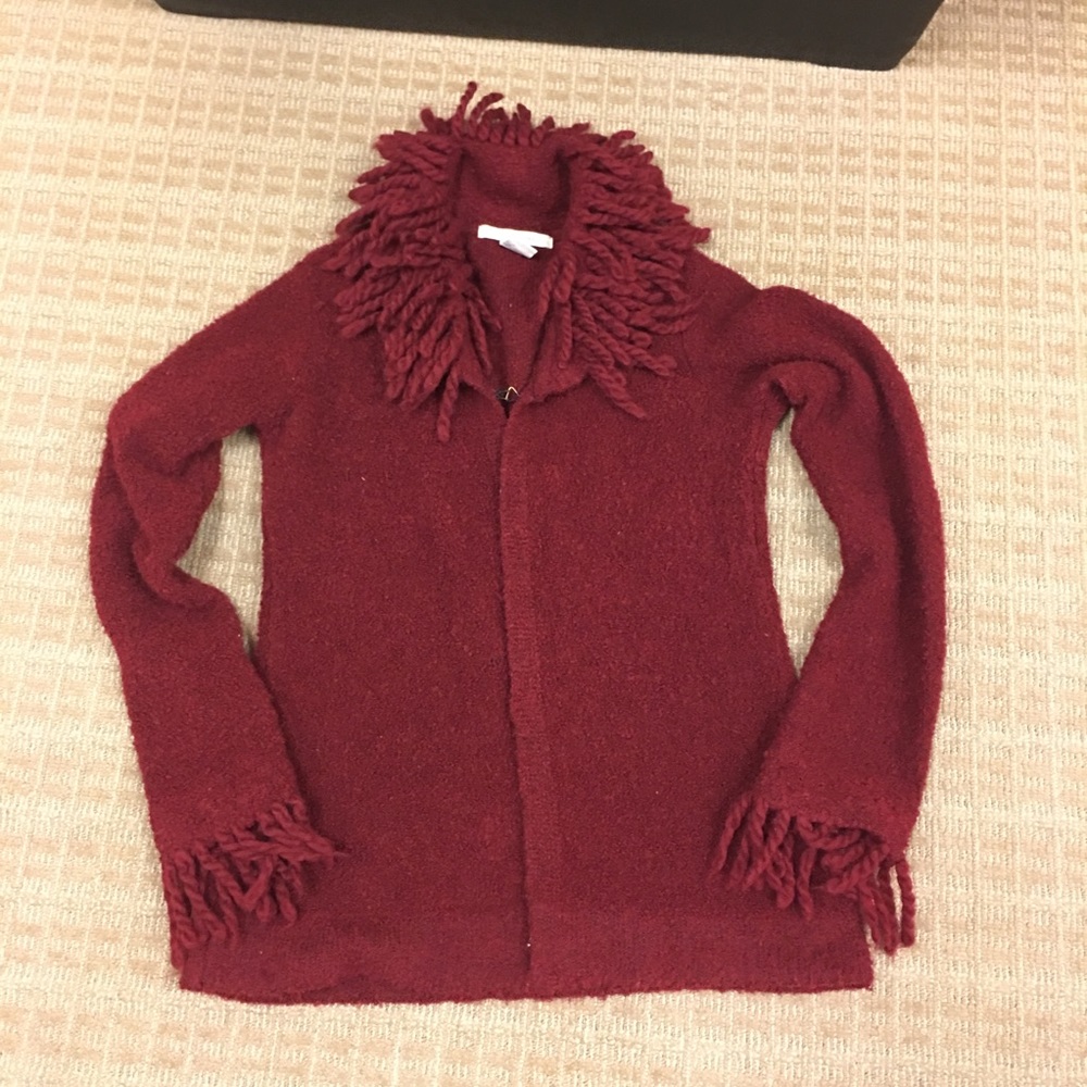 Free People Red Knit Wool Fringe sweater